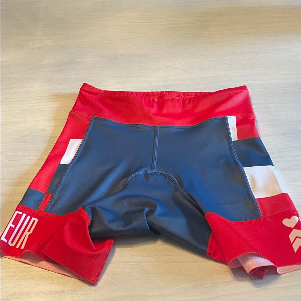 Coeur Sports Women's 5” Triathlon Shorts - Red and Blue